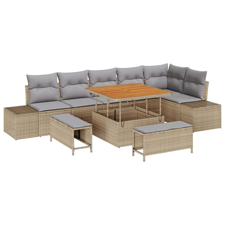 Havesofa Sæt med pude 9 pcs Beige polyrattan