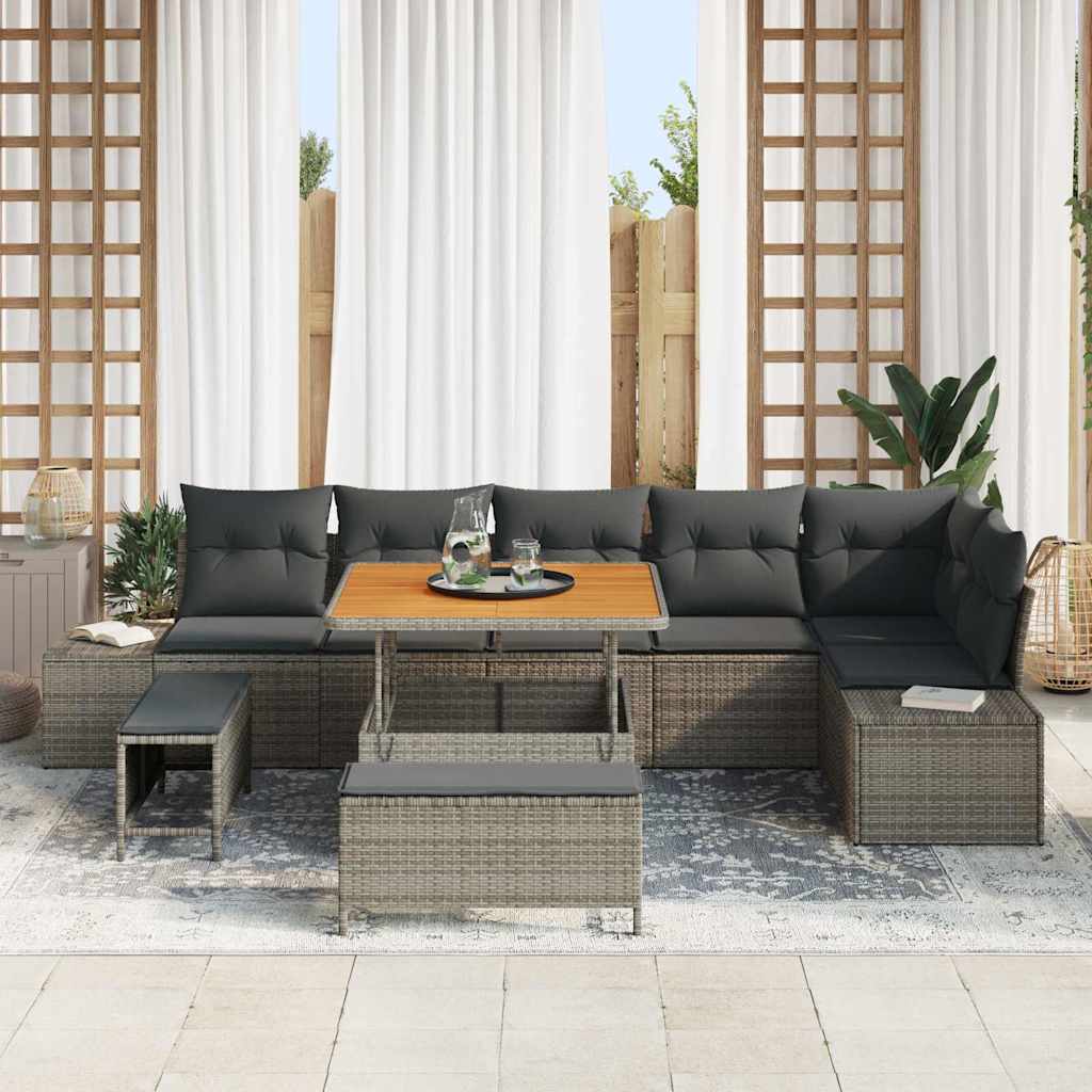 Havesofa Sæt med pude 9 pcs Grå polyrattan