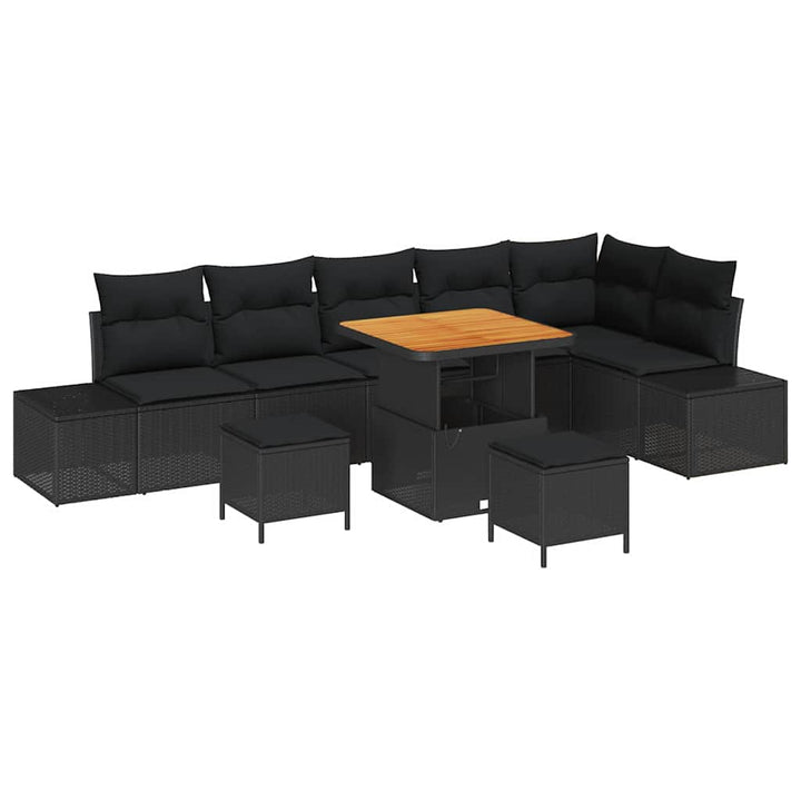Havesofa Sæt med pude 9 pcs Sort polyrattan