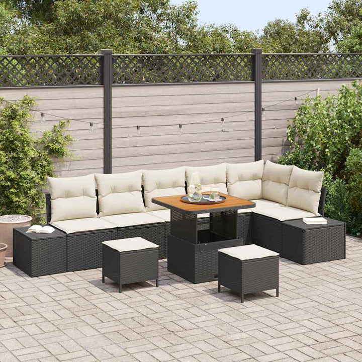 Havesofa Sæt med pude 9 pcs Sort polyrattan