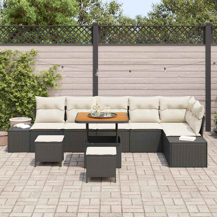 Havesofa Sæt med pude 9 pcs Sort polyrattan