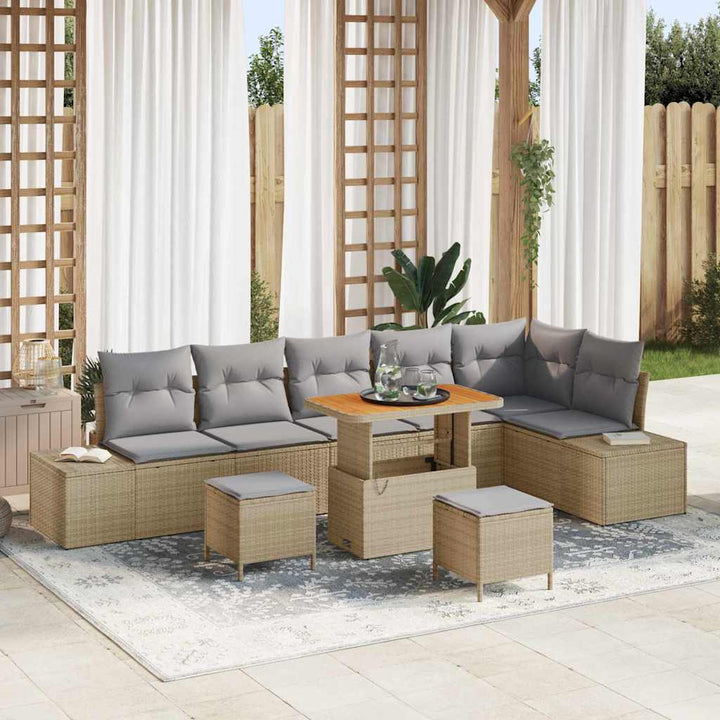 Havesofa Sæt med pude 9 pcs Beige polyrattan