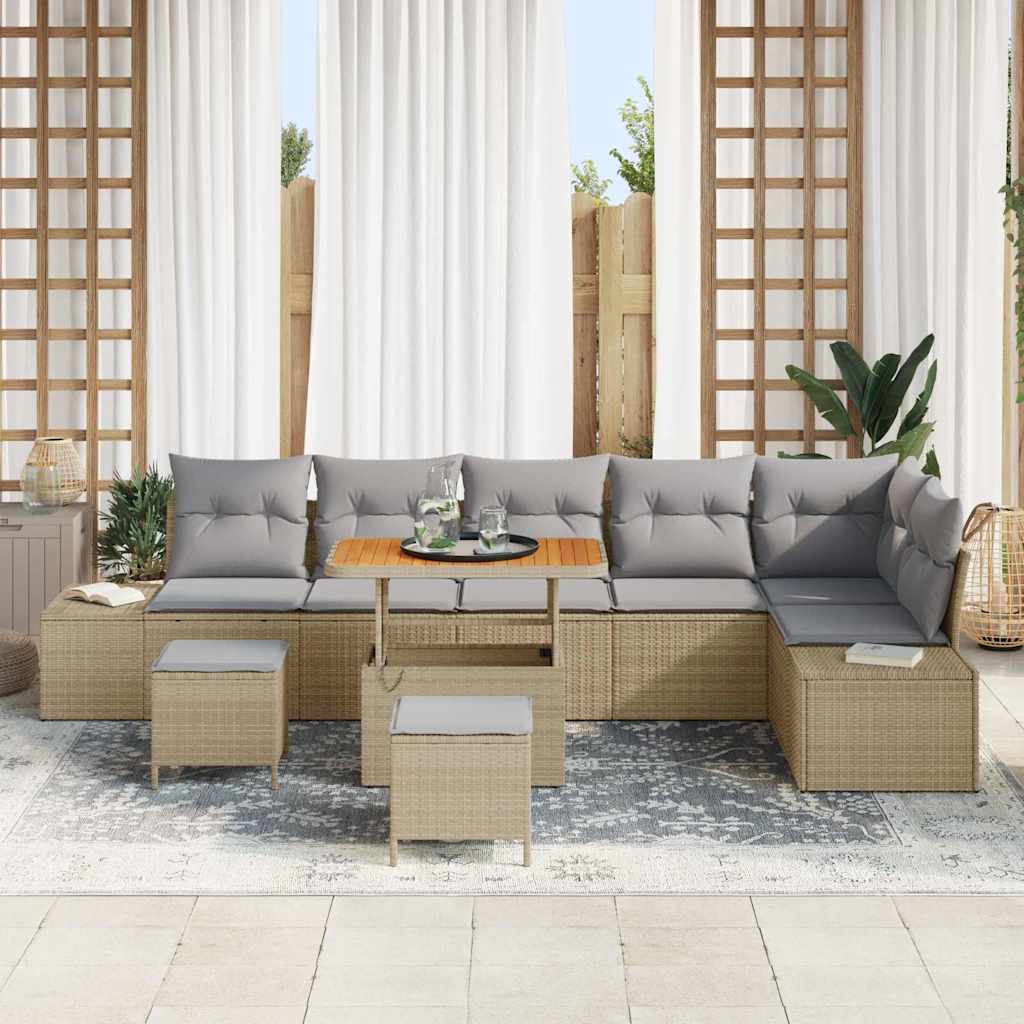 Havesofa Sæt med pude 9 pcs Beige polyrattan