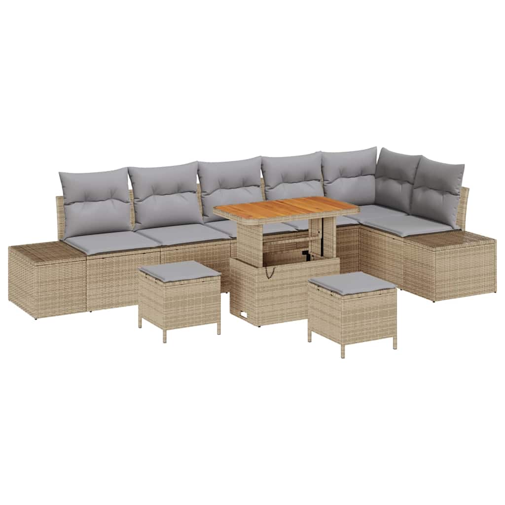 Havesofa Sæt med pude 9 pcs Beige polyrattan