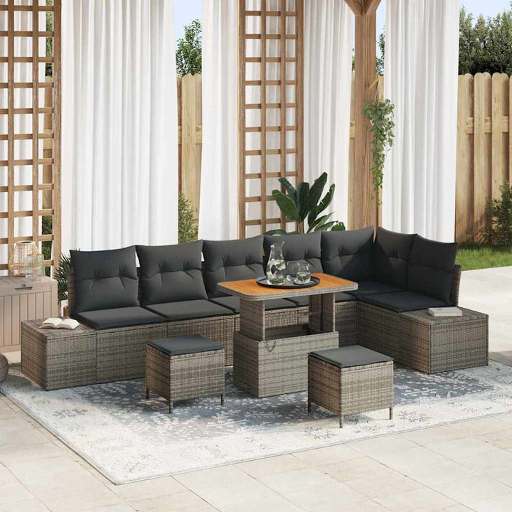 Havesofa Sæt med pude 9 pcs Grå polyrattan