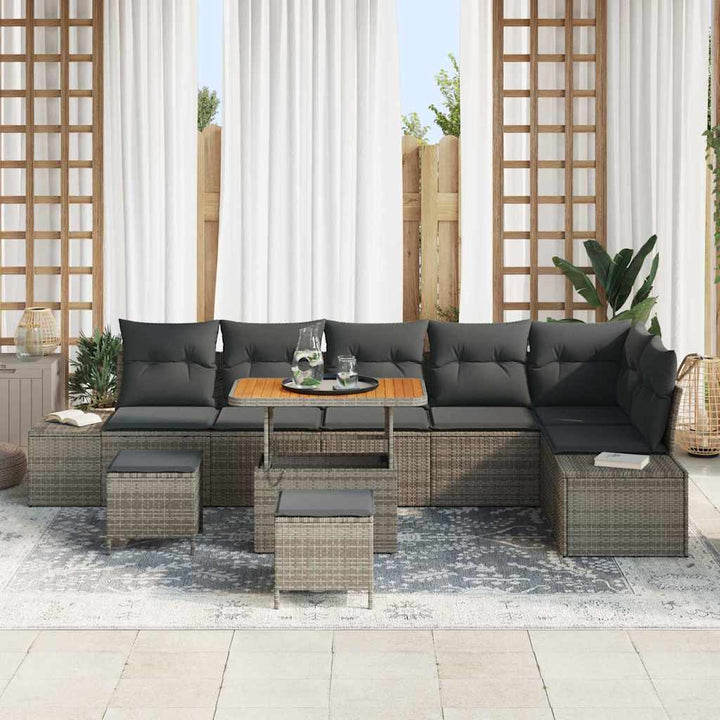 Havesofa Sæt med pude 9 pcs Grå polyrattan