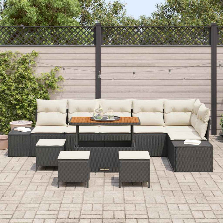 Havesofa Sæt med pude 10 pcs Sort polyrattan