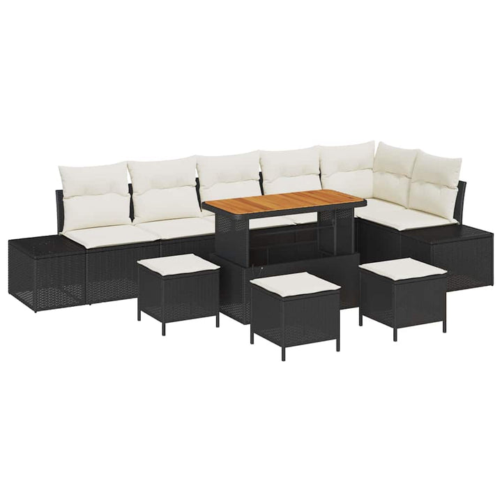 Havesofa Sæt med pude 10 pcs Sort polyrattan