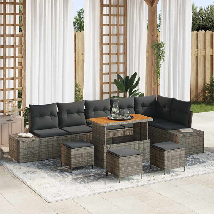 Havesofa Sæt med pude 10 pcs Grå polyrattan