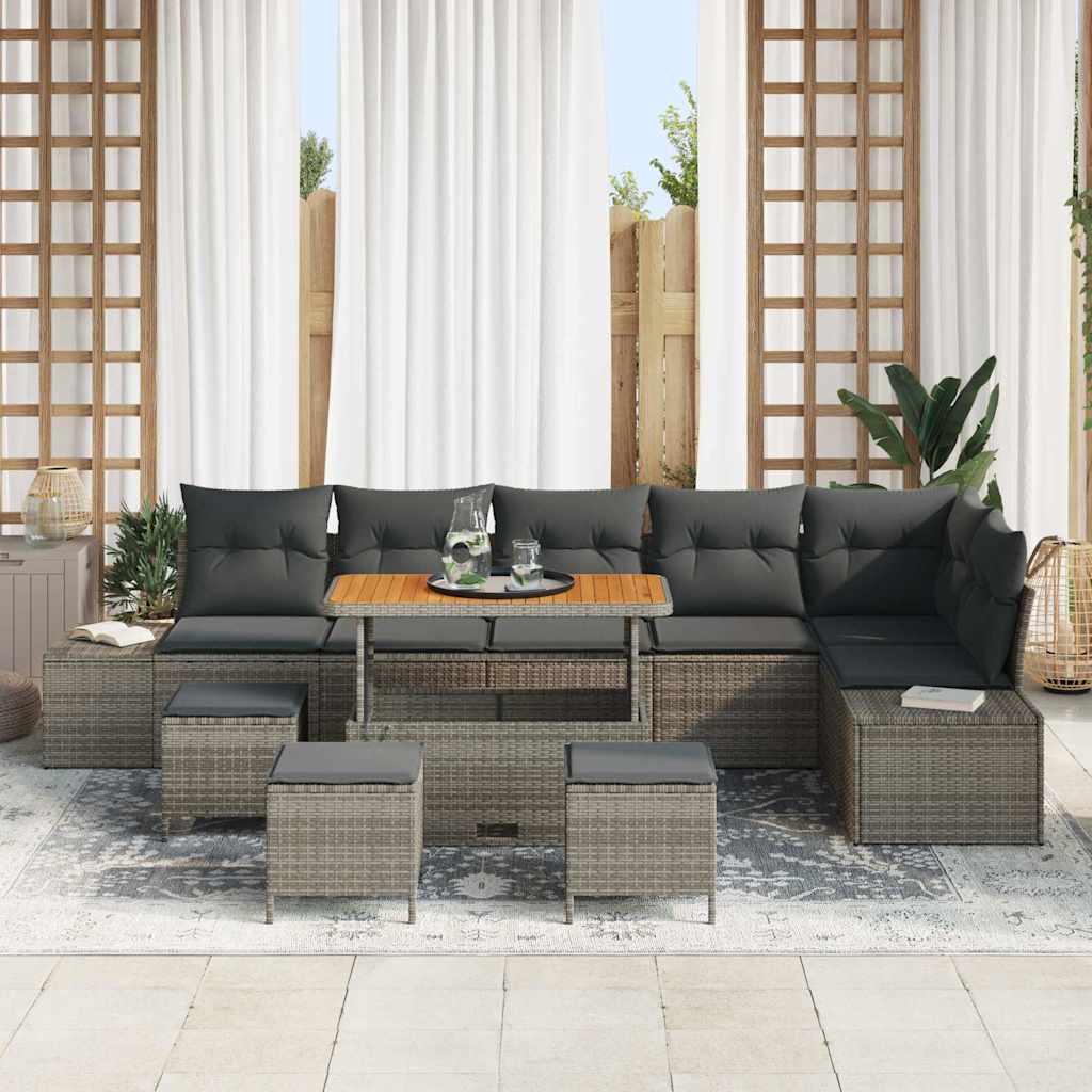 Havesofa Sæt med pude 10 pcs Grå polyrattan