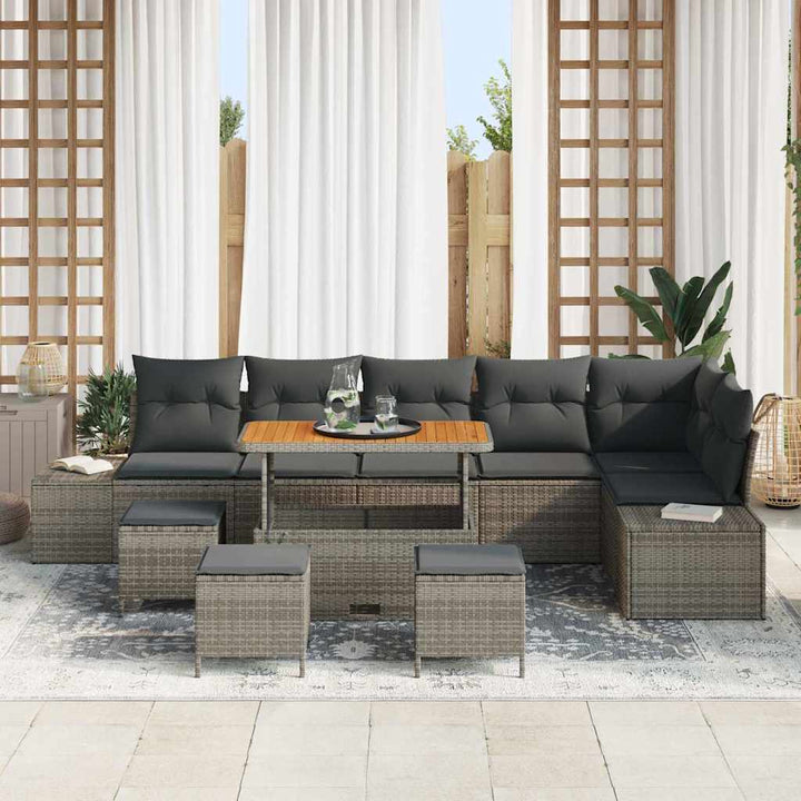 Havesofa Sæt med pude 10 pcs Grå polyrattan