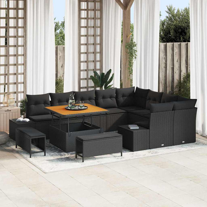 Havesofa Sæt med pude 12 pcs Sort polyrattan
