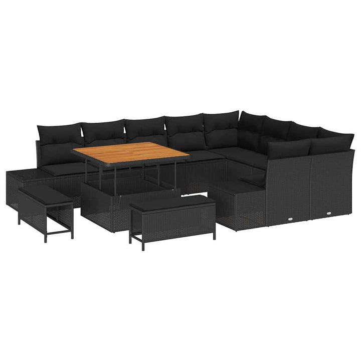 Havesofa Sæt med pude 12 pcs Sort polyrattan