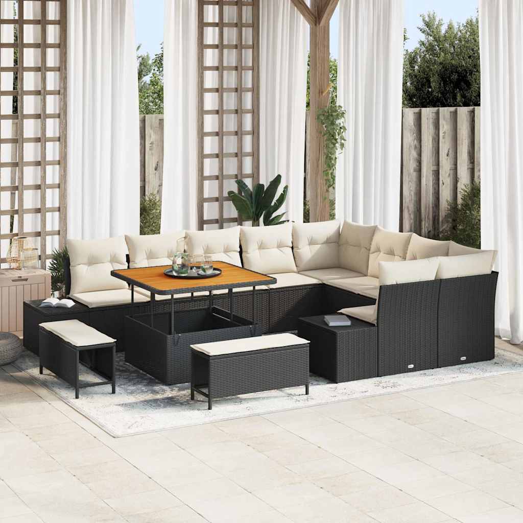 Havesofa Sæt 12 stk. Sort polyrattan