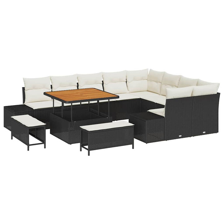 Havesofa Sæt med pude 12 pcs Sort polyrattan