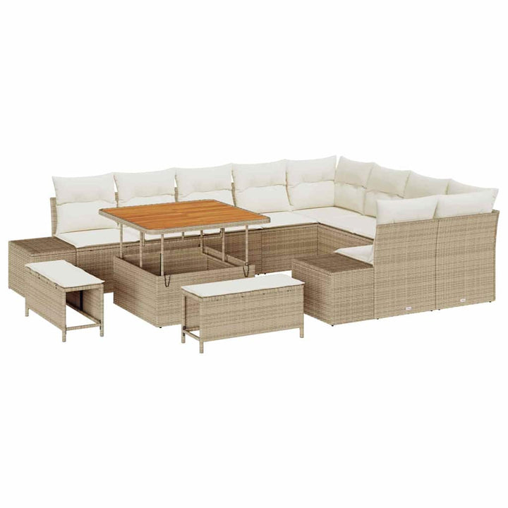 Havesofa Sæt med pude 12 pcs Beige polyrattan