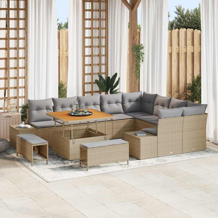 Havesofa Sæt med pude 12 pcs Beige polyrattan
