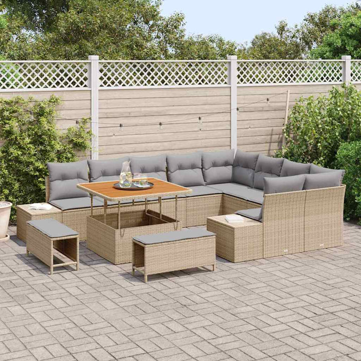 Havesofa Sæt med pude 12 pcs Beige polyrattan