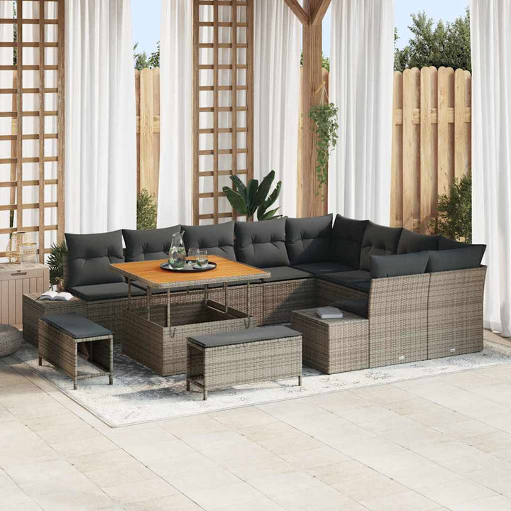 Havesofa Sæt med pude 12 pcs Grå polyrattan