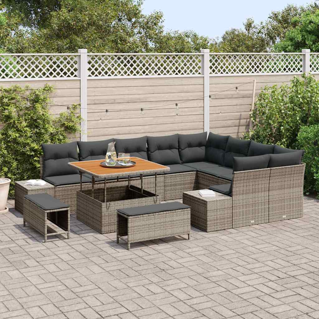 Havesofa Sæt med pude 12 pcs Grå polyrattan