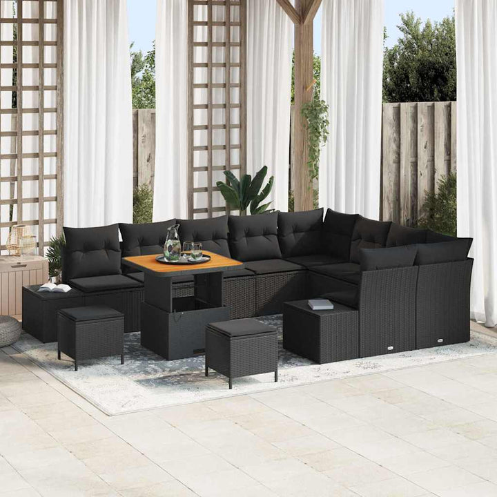 Havesofa Sæt med pude 12 pcs Sort polyrattan
