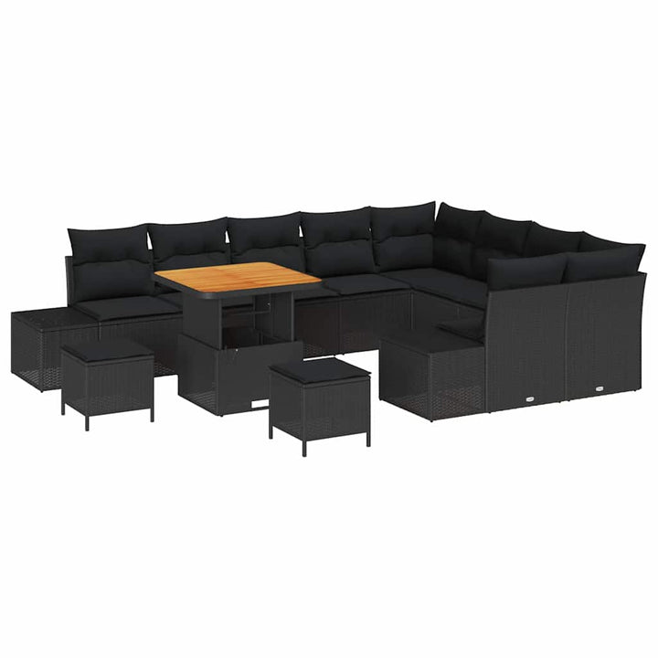 Havesofa Sæt med pude 12 pcs Sort polyrattan