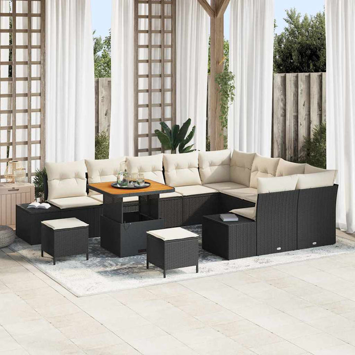 Havesofa Sæt med pude 12 pcs Sort polyrattan