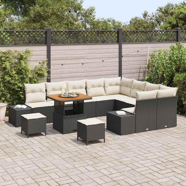 Havesofa Sæt med pude 12 pcs Sort polyrattan