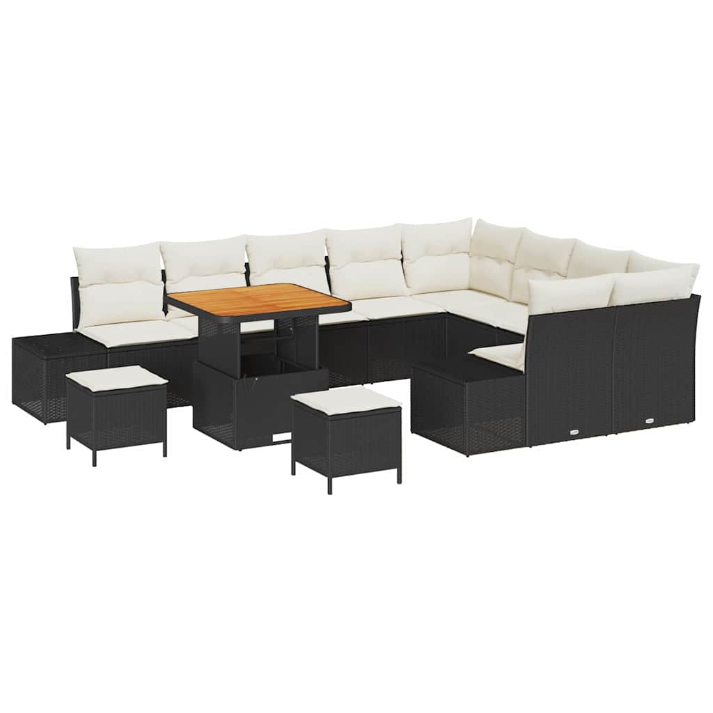 Havesofa Sæt med pude 12 pcs Sort polyrattan