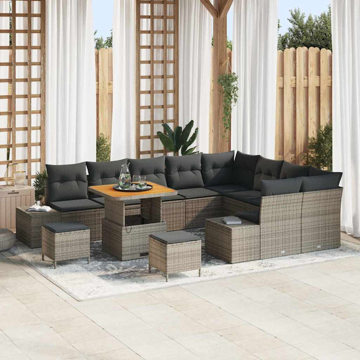 Havesofa Sæt med pude 12 pcs Grå polyrattan