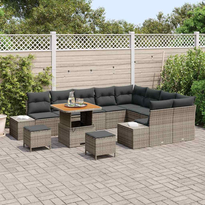Havesofa Sæt med pude 12 pcs Grå polyrattan