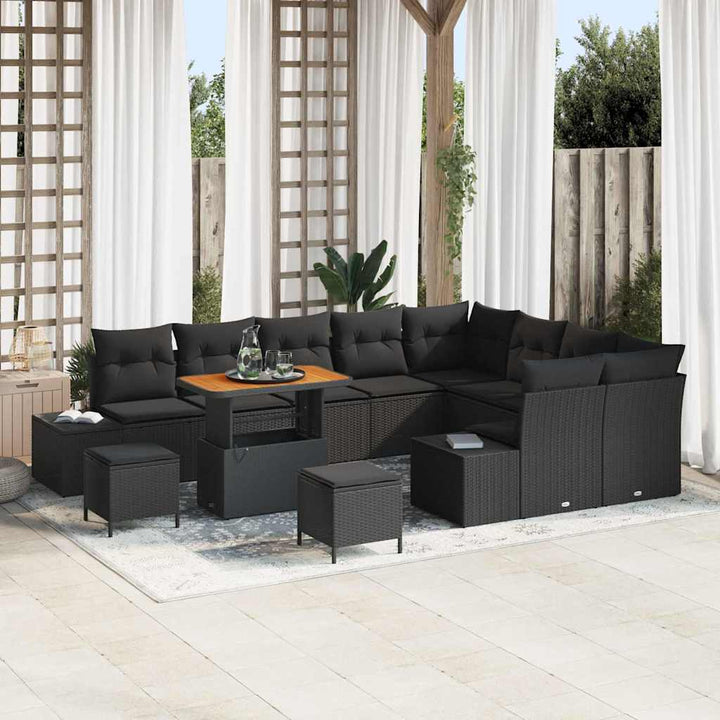 Havesofa Sæt med pude 12 pcs Sort polyrattan