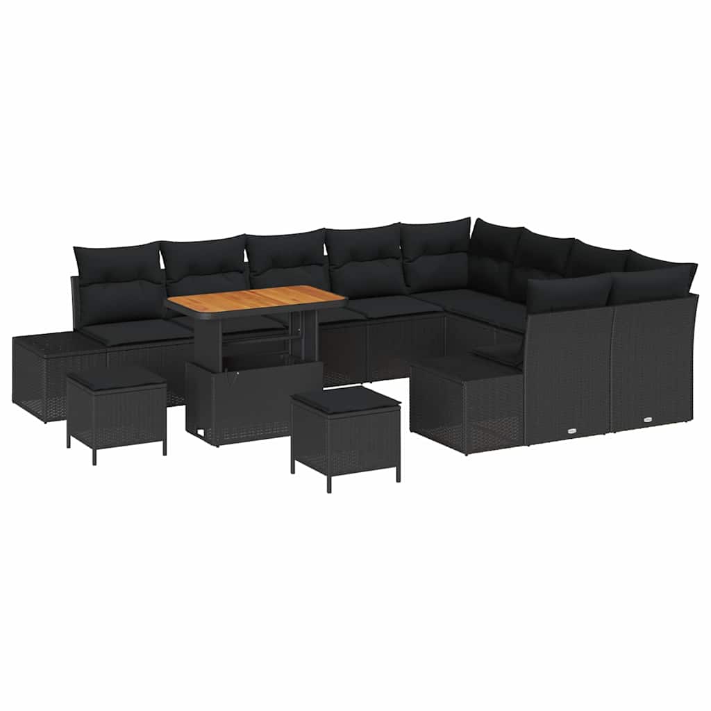 Havesofa Sæt med pude 12 pcs Sort polyrattan