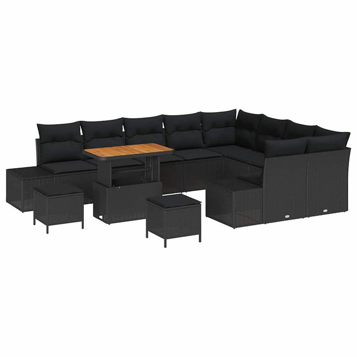 Havesofa Sæt med pude 12 pcs Sort polyrattan
