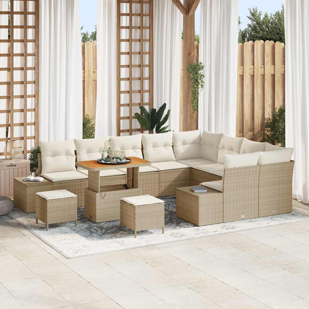 Havesofa Sæt med pude 12 pcs Beige polyrattan