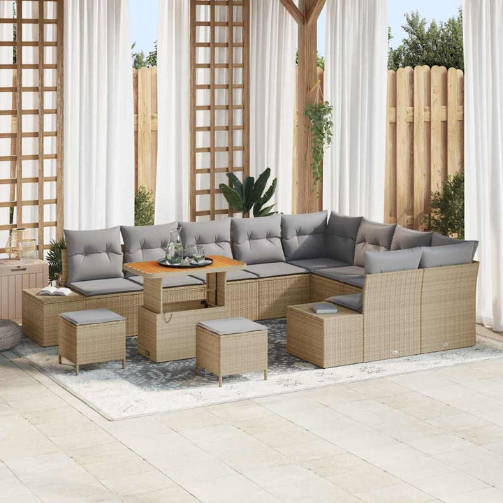 Havesofa Sæt med pude 12 pcs Beige polyrattan
