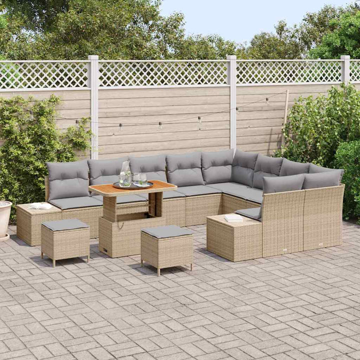 Havesofa Sæt med pude 12 pcs Beige polyrattan