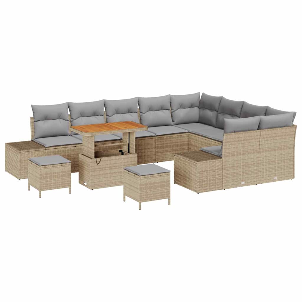 Havesofa Sæt med pude 12 pcs Beige polyrattan