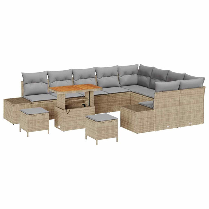 Havesofa Sæt med pude 12 pcs Beige polyrattan
