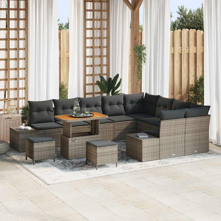 Havesofa Sæt med pude 12 pcs Grå polyrattan