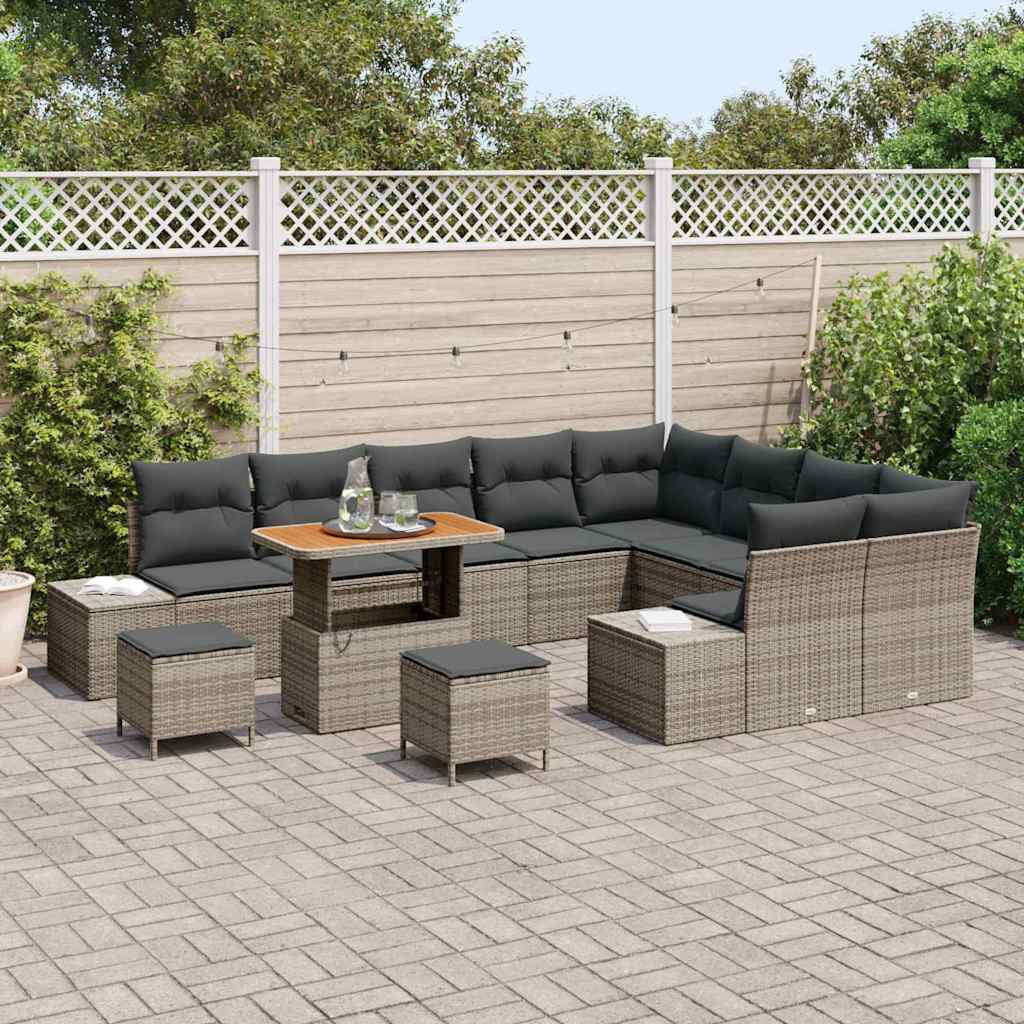 Havesofa Sæt med pude 12 pcs Grå polyrattan