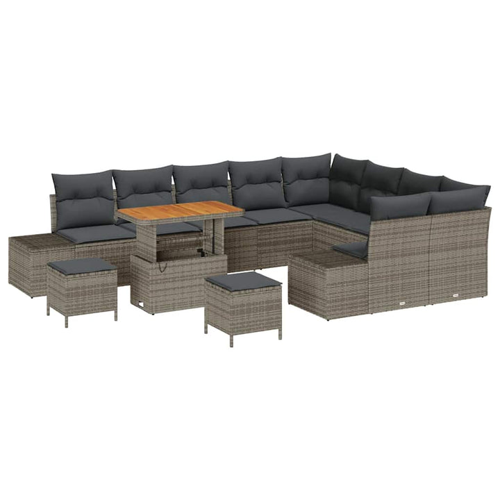 Havesofa Sæt med pude 12 pcs Grå polyrattan