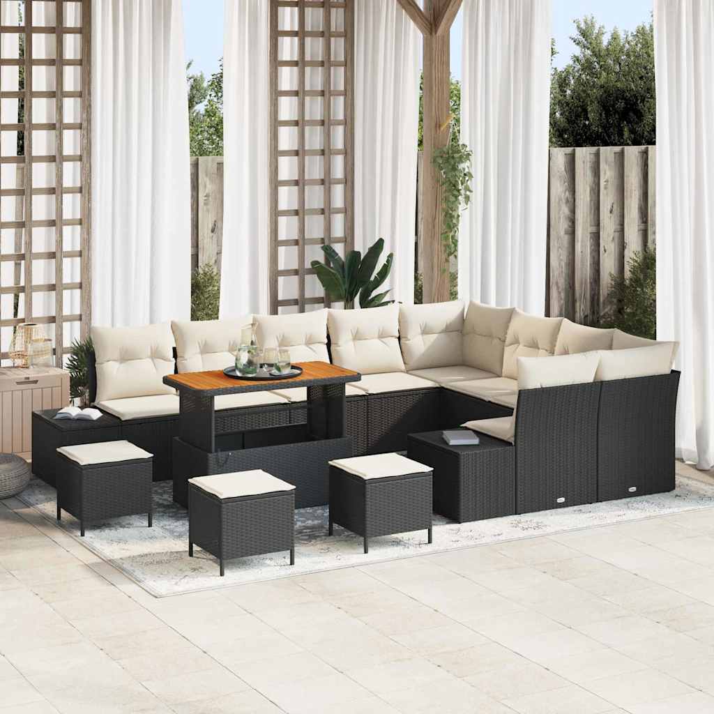 Havesofa Sæt 13 stk. Sort polyrattan