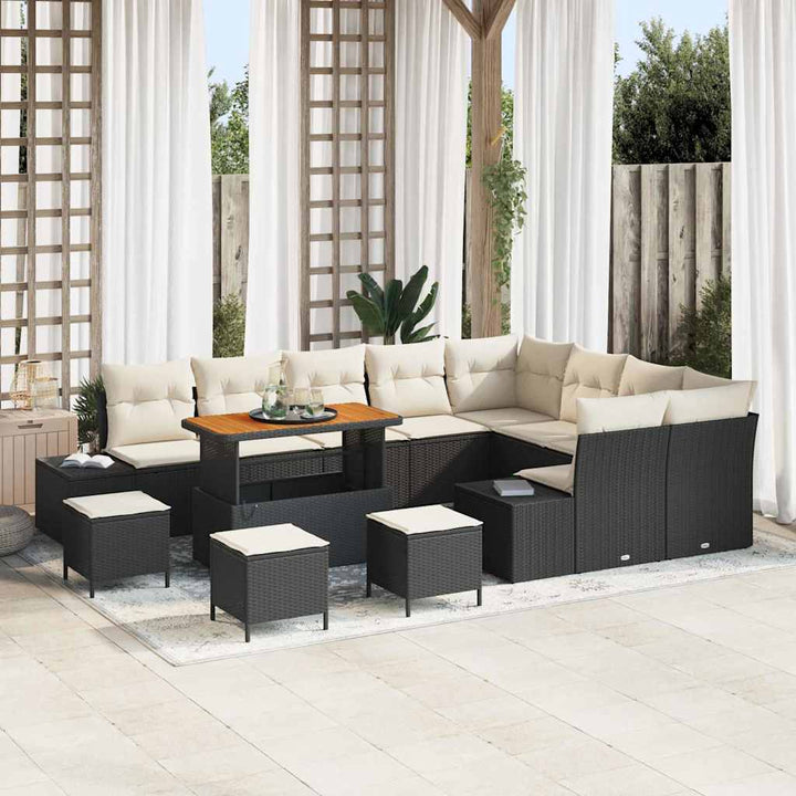 Havesofa Sæt med pude 13 pcs Sort polyrattan
