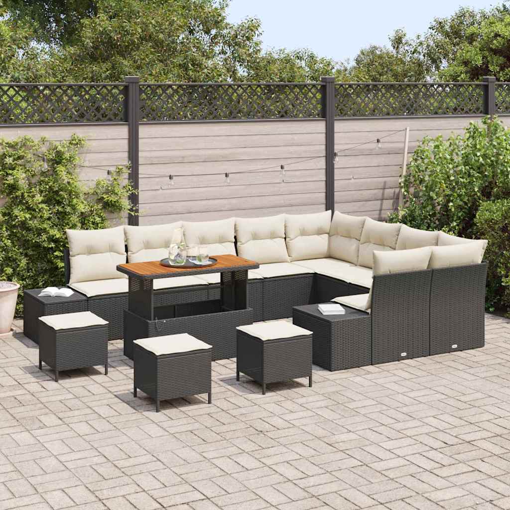 Havesofa Sæt med pude 13 pcs Sort polyrattan