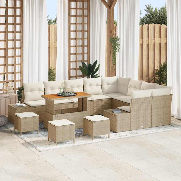 Havesofa Sæt med pude 13 pcs Beige polyrattan