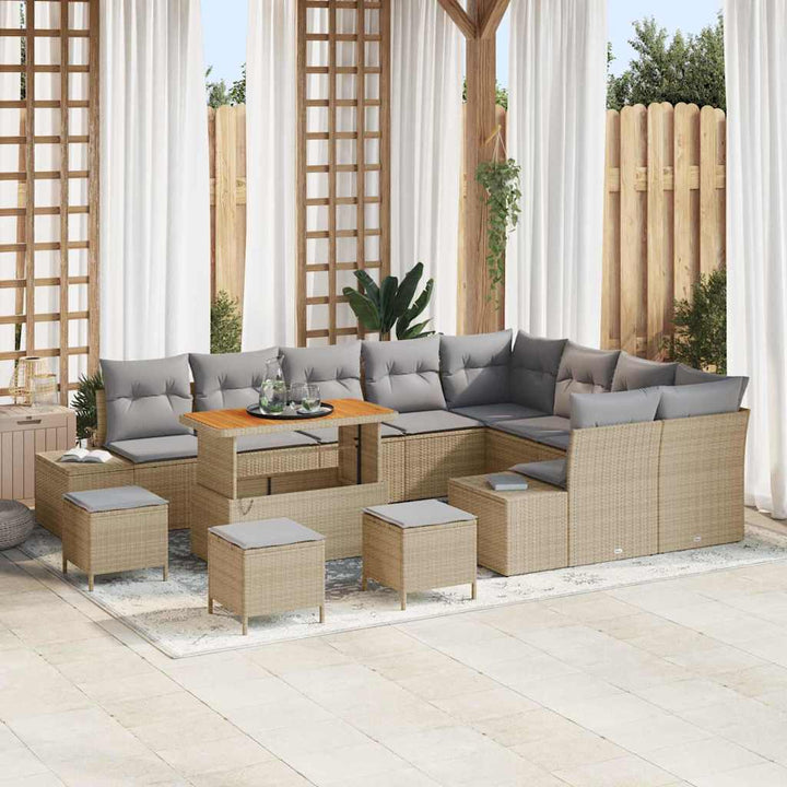 Havesofa Sæt med pude 13 pcs Beige polyrattan