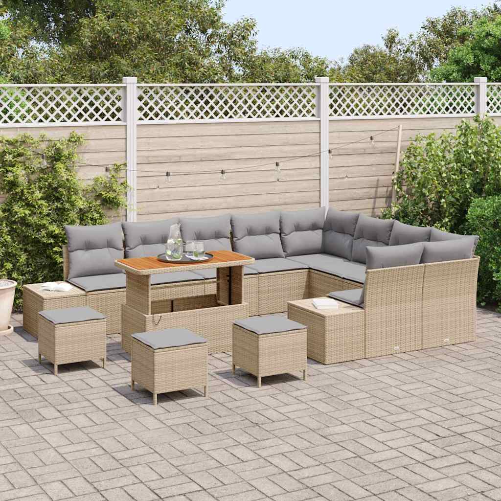 Havesofa Sæt med pude 13 pcs Beige polyrattan