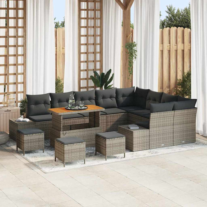 Havesofa Sæt med pude 13 pcs Grå polyrattan