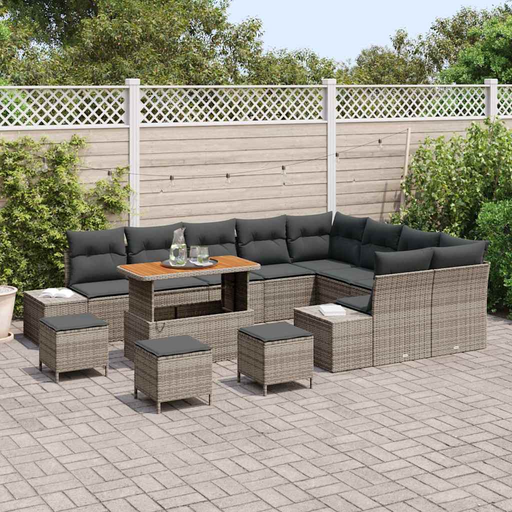 Havesofa Sæt med pude 13 pcs Grå polyrattan